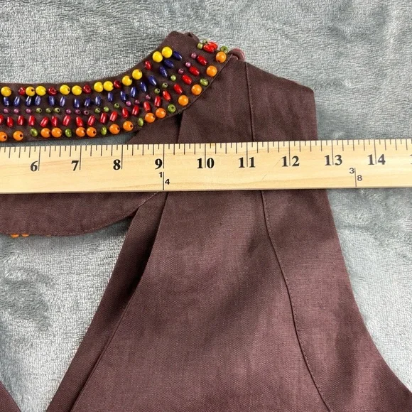 VTG Max Mara Sportmax Linen Dress Women M Beaded Neck Italy Resort Luxury Brown - Picture 14 of 14